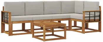 vidaXL Outdoor-Sofagarnitur mit Kissen, 6-tlg., natur und hellgrau (3366439)