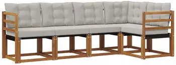 vidaXL Outdoor-Sofagarnitur 5-tlg. mit Kissen, natur und hellgrau (3368654)