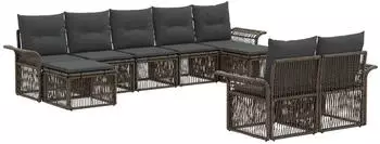 vidaXL Gartenlounge-Set 9-tlg. grau Poly-Rattan (3434957)