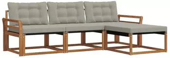 vidaXL Outdoor-Sofagarnitur mit Kissen, 4-tlg., natur und hellgrau (3369338)