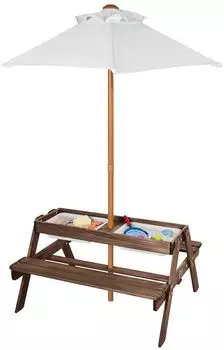 VEVOR Kinder-Picknicktisch 3-in-1 Sand & Wasser mit Sonnenschirm, Holz, 4 Personen
