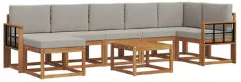 vidaXL Outdoor-Sofagarnitur 8-tlg., natur und hellgrau (3366754)