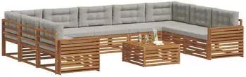 vidaXL Outdoor-Sofagarnitur 10-tlg. Akazie natur/hellgrau (3374176)