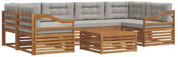 vidaXL Outdoor-Sofagarnitur 7-tlg. mit Kissen, natur und hellgrau (3373116)