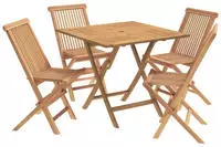 vidaXL 5-teiliges klappbares Garten-Bistro-Set Natur Massivholz Teak