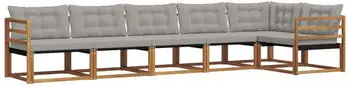 vidaXL Outdoor-Sofagarnitur mit Kissen, 6-tlg., natur und hellgrau (3369494)