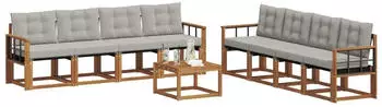 vidaXL Outdoor-Sofagarnitur 9-tlg. mit Kissen, natur und hellgrau (3368526)