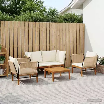 vidaXL Gartenlounge-Set 5-tlg. Akazienholz & Naturseil (3407776)