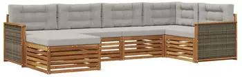 vidaXL Outdoor-Sofagarnitur mit Kissen, 6-tlg., natur und hellgrau (3383559)