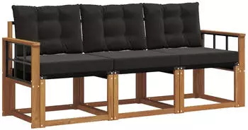 vidaXL Outdoor-Sofagarnitur mit Kissen 3-tlg., natur und schwarz (3368359)
