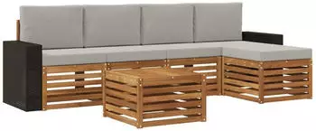vidaXL Outdoor-Sofagarnitur mit Kissen, 6-tlg., natur und hellgrau (3384272)