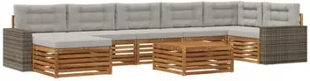 vidaXL Outdoor-Sofagarnitur mit Kissen, 8-tlg., natur und hellgrau (3383669)