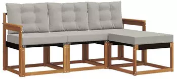 vidaXL Outdoor-Sofagarnitur 4-tlg. mit Kissen, natur/hellgrau (3368538)