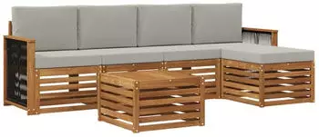 vidaXL Outdoor-Sofagarnitur mit Kissen, 6-tlg., natur und hellgrau (3384262)