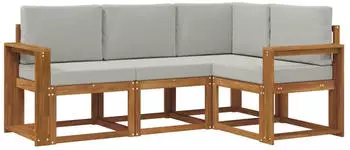 vidaXL Outdoor-Sofagarnitur mit Kissen, 4-tlg., natur und hellgrau (3366329)