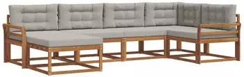 vidaXL Outdoor-Sofagarnitur mit Kissen, 6-tlg., natur und hellgrau (3367824)