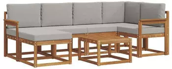 vidaXL Outdoor-Sofagarnitur 7-tlg. natur und hellgrau (3366664)