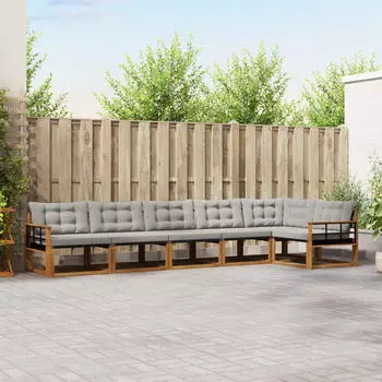 vidaXL Outdoor-Sofagarnitur mit Kissen, 6-tlg., natur und hellgrau (3369510)