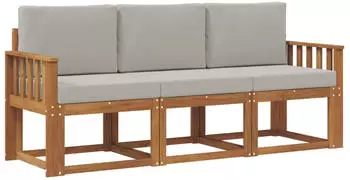 vidaXL Outdoor-Sofagarnitur mit Kissen, 3-tlg., natur und hellgrau (3365934)