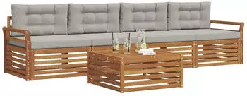 vidaXL Outdoor-Sofagarnitur mit Kissen, 5-tlg., natur und hellgrau (3372981)