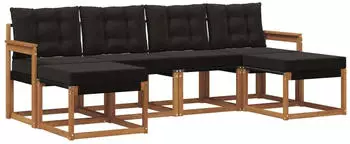 vidaXL Outdoor-Sofagarnitur mit Kissen 6-tlg., natur und schwarz (3368923)
