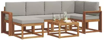vidaXL Outdoor-Sofagarnitur 7-tlg. natur und hellgrau (3366679)