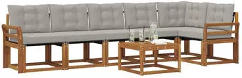vidaXL Outdoor-Sofagarnitur 7-tlg. mit Kissen, natur und hellgrau (3368738)