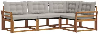 vidaXL Outdoor-Sofagarnitur mit Kissen, 4-tlg., natur und hellgrau (3369410)
