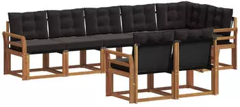 vidaXL Outdoor-Sofagarnitur mit Kissen 8-tlg., natur und schwarz (3368787)