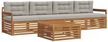 vidaXL Outdoor-Sofagarnitur mit Kissen, 5-tlg., natur und hellgrau (3372966)