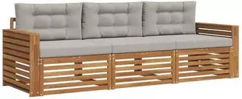 vidaXL Outdoor-Sofagarnitur mit Kissen, 3-tlg., natur und hellgrau (3372946)