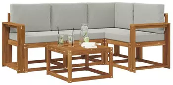 vidaXL Outdoor-Sofagarnitur mit Kissen, 5-tlg., natur und hellgrau (3366364)