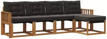 vidaXL Outdoor-Sofagarnitur mit Kissen, 5-tlg., natur und schwarz (3368567)