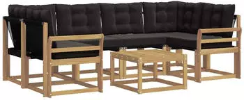 vidaXL Outdoor-Sofagarnitur mit Kissen, 7-tlg., wei&szlig; und schwarz (3389262)