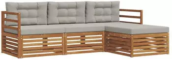 vidaXL Outdoor-Sofagarnitur mit Kissen, 4-tlg., natur und hellgrau (3373241)