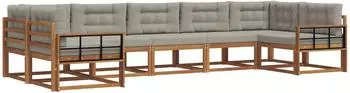 vidaXL Outdoor-Sofagarnitur 7-tlg. mit Kissen, natur und hellgrau (3368114)