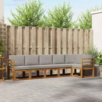 vidaXL Outdoor-Sofagarnitur mit Kissen 6-tlg., natur und hellgrau (3366449)