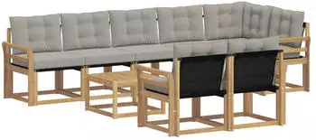 vidaXL Outdoor-Sofagarnitur 9-tlg. wei&szlig; und hellgrau (3389621)