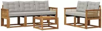 vidaXL Outdoor-Sofagarnitur 6-tlg. natur und hellgrau (3381779)