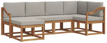 vidaXL Outdoor-Sofagarnitur 6-tlg., natur und hellgrau (3366654)