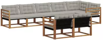 vidaXL Outdoor-Sofagarnitur mit Kissen, 8-tlg., natur und hellgrau (3369566)