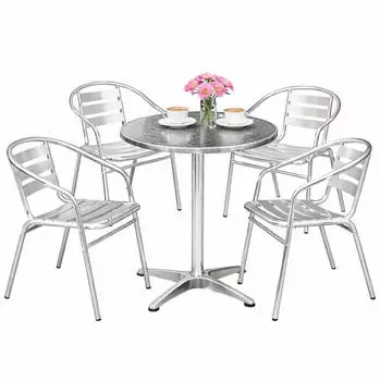 Mojawo Bistrogarnitur 5-teilig, rund &Oslash;60cm, Aluminium/Edelstahl, Stehtisch H70/110cm (m950249+4xm537474)