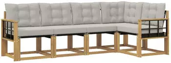 vidaXL Outdoor-Sofagarnitur mit Kissen, 5-tlg., wei&szlig;/hellgrau (3389481)