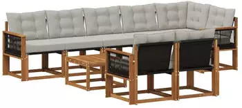 vidaXL Outdoor-Sofagarnitur 9-tlg. natur und hellgrau (3382047)