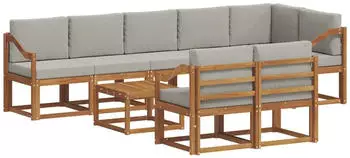 vidaXL Outdoor-Sofagarnitur mit Kissen, 9-tlg., natur und hellgrau (3366619)