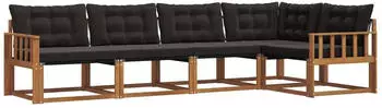 vidaXL Outdoor-Sofagarnitur mit Kissen, 5-tlg., natur und schwarz (3369455)