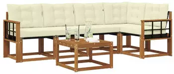 vidaXL Outdoor-Sofagarnitur mit Kissen 6-tlg., natur und creme (3368693)