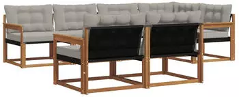 vidaXL Outdoor-Sofagarnitur 7-tlg. mit Kissen, natur und hellgrau (3369546)