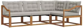 vidaXL Outdoor-Sofagarnitur mit Kissen 4-tlg., natur und hellgrau (3369418)