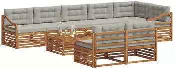 vidaXL Outdoor-Sofagarnitur mit Kissen, 9-tlg., natur und hellgrau (3373716)